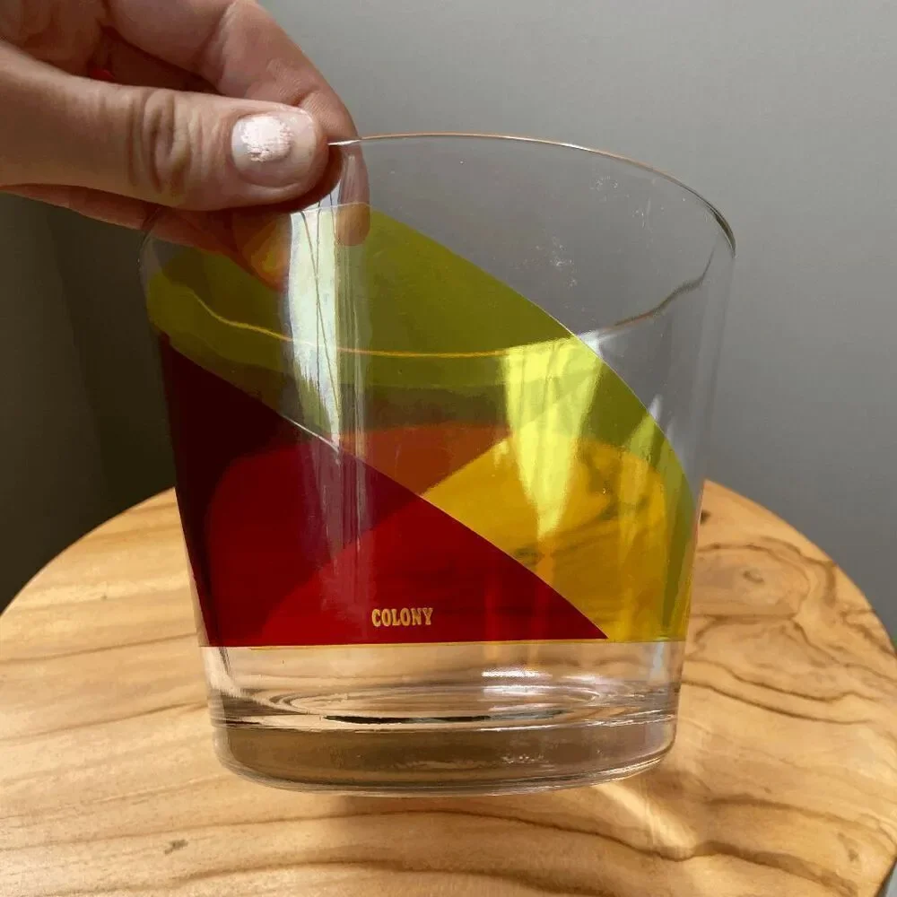 Vintage Colony Glass Ice Bucket | MCM Geometric Barware Pop Art Style